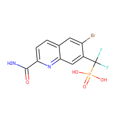 NC(=O)c1ccc2cc(Br)c(C(F)(F)P(=O)(O)O)cc2n1 ZINC000029047767