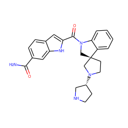 NC(=O)c1ccc2cc(C(=O)N3C[C@]4(CCN([C@@H]5CCNC5)C4)c4ccccc43)[nH]c2c1 ZINC000073224522