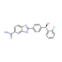 NC(=O)c1ccc2nc(-c3ccc([C@@H](O)c4ccccc4Cl)cc3)[nH]c2c1 ZINC000137538262