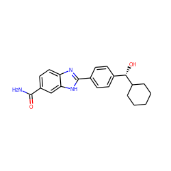 NC(=O)c1ccc2nc(-c3ccc([C@H](O)C4CCCCC4)cc3)[nH]c2c1 ZINC000142994865