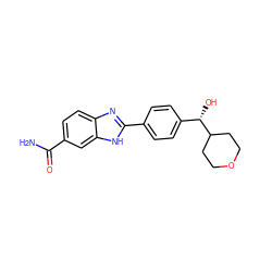 NC(=O)c1ccc2nc(-c3ccc([C@H](O)C4CCOCC4)cc3)[nH]c2c1 ZINC000137992342