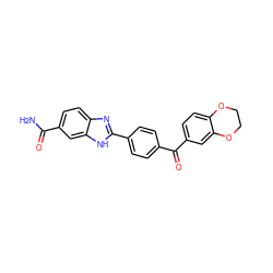 NC(=O)c1ccc2nc(-c3ccc(C(=O)c4ccc5c(c4)OCCO5)cc3)[nH]c2c1 ZINC000139588982