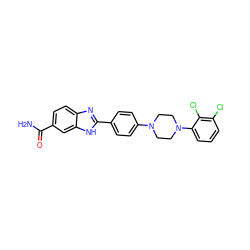 NC(=O)c1ccc2nc(-c3ccc(N4CCN(c5cccc(Cl)c5Cl)CC4)cc3)[nH]c2c1 ZINC000034311543