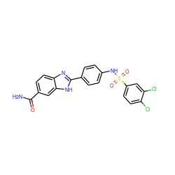 NC(=O)c1ccc2nc(-c3ccc(NS(=O)(=O)c4ccc(Cl)c(Cl)c4)cc3)[nH]c2c1 ZINC000034394323