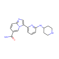 NC(=O)c1ccc2ncc(-c3cccc(NC4CCNCC4)n3)n2c1 ZINC000029044637