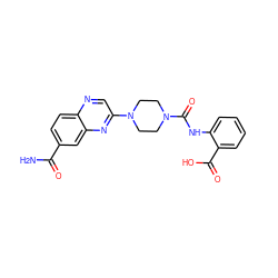 NC(=O)c1ccc2ncc(N3CCN(C(=O)Nc4ccccc4C(=O)O)CC3)nc2c1 ZINC000028969617