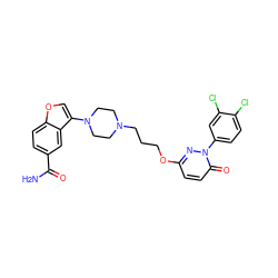 NC(=O)c1ccc2occ(N3CCN(CCCOc4ccc(=O)n(-c5ccc(Cl)c(Cl)c5)n4)CC3)c2c1 ZINC001772621154