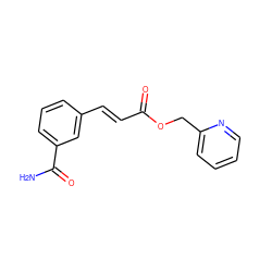 NC(=O)c1cccc(/C=C/C(=O)OCc2ccccn2)c1 ZINC000029413124