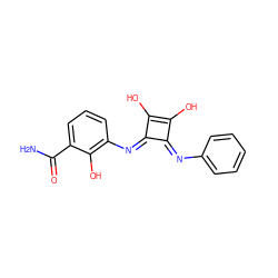 NC(=O)c1cccc(/N=c2\c(O)c(O)\c2=N/c2ccccc2)c1O ZINC000036143804