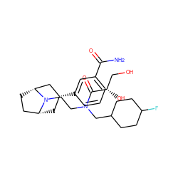 NC(=O)c1cccc([C@@H]2C[C@@H]3CC[C@H](C2)N3CCN(CC2CCC(F)CC2)C(=O)[C@@H](O)CO)c1 ZINC000117289835