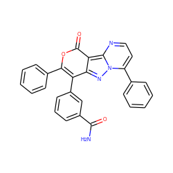 NC(=O)c1cccc(-c2c(-c3ccccc3)oc(=O)c3c2nn2c(-c4ccccc4)ccnc32)c1 ZINC000169324560