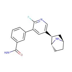 NC(=O)c1cccc(-c2cc([C@H]3C[C@H]4CC[C@H]3N4)cnc2F)c1 ZINC001772636538