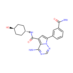 NC(=O)c1cccc(-c2cc(C(=O)N[C@H]3CC[C@H](O)CC3)c3c(N)ncnn23)c1 ZINC000261179687