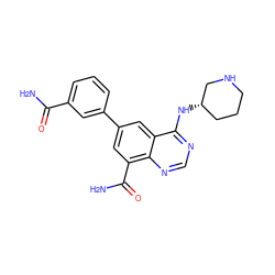 NC(=O)c1cccc(-c2cc(C(N)=O)c3ncnc(N[C@H]4CCCNC4)c3c2)c1 ZINC000114349810