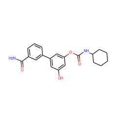 NC(=O)c1cccc(-c2cc(O)cc(OC(=O)NC3CCCCC3)c2)c1 ZINC000096273130