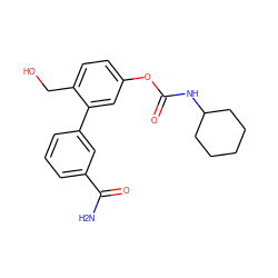 NC(=O)c1cccc(-c2cc(OC(=O)NC3CCCCC3)ccc2CO)c1 ZINC000096273129