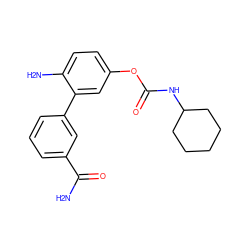 NC(=O)c1cccc(-c2cc(OC(=O)NC3CCCCC3)ccc2N)c1 ZINC000206466164