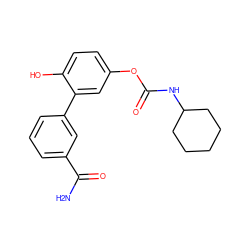 NC(=O)c1cccc(-c2cc(OC(=O)NC3CCCCC3)ccc2O)c1 ZINC000043207849