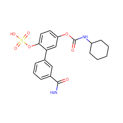 NC(=O)c1cccc(-c2cc(OC(=O)NC3CCCCC3)ccc2OS(=O)(=O)O)c1 ZINC000096273117