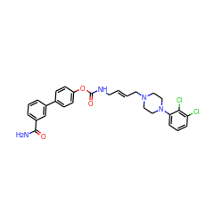 NC(=O)c1cccc(-c2ccc(OC(=O)NC/C=C/CN3CCN(c4cccc(Cl)c4Cl)CC3)cc2)c1 ZINC000223178927