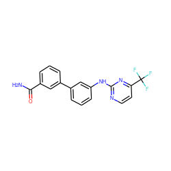 NC(=O)c1cccc(-c2cccc(Nc3nccc(C(F)(F)F)n3)c2)c1 ZINC001772618873