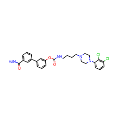 NC(=O)c1cccc(-c2cccc(OC(=O)NCCCCN3CCN(c4cccc(Cl)c4Cl)CC3)c2)c1 ZINC000213996454