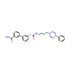 NC(=O)c1cccc(-c2cccc(OC(=O)NCCCCN3CCN(c4ccccc4)CC3)c2)c1 ZINC001772594239