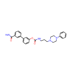 NC(=O)c1cccc(-c2cccc(OC(=O)NCCCN3CCN(c4ccccc4)CC3)c2)c1 ZINC000223152162