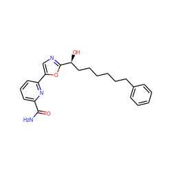 NC(=O)c1cccc(-c2cnc([C@@H](O)CCCCCCc3ccccc3)o2)n1 ZINC000036079976