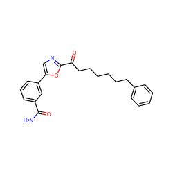 NC(=O)c1cccc(-c2cnc(C(=O)CCCCCCc3ccccc3)o2)c1 ZINC000035259925