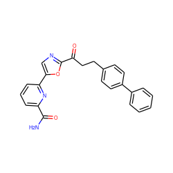 NC(=O)c1cccc(-c2cnc(C(=O)CCc3ccc(-c4ccccc4)cc3)o2)n1 ZINC000029136286