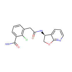 NC(=O)c1cccc(CC(=O)N[C@@H]2COc3ncccc32)c1Cl ZINC000146604226