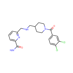 NC(=O)c1cccc(CNCC2CCN(C(=O)c3ccc(Cl)c(Cl)c3)CC2)n1 ZINC000013782350