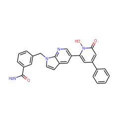 NC(=O)c1cccc(Cn2ccc3cc(-c4cc(-c5ccccc5)cc(=O)n4O)cnc32)c1 ZINC000095563695