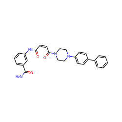 NC(=O)c1cccc(NC(=O)/C=C\C(=O)N2CCN(c3ccc(-c4ccccc4)cc3)CC2)c1 ZINC001772608732