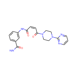 NC(=O)c1cccc(NC(=O)/C=C\C(=O)N2CCN(c3ncccn3)CC2)c1 ZINC001772616146