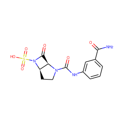 NC(=O)c1cccc(NC(=O)N2CC[C@@H]3[C@H]2C(=O)N3S(=O)(=O)O)c1 ZINC000013781304