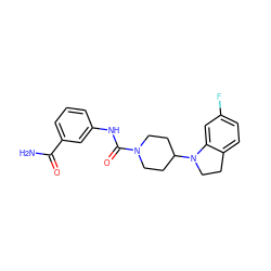 NC(=O)c1cccc(NC(=O)N2CCC(N3CCc4ccc(F)cc43)CC2)c1 ZINC000218635564