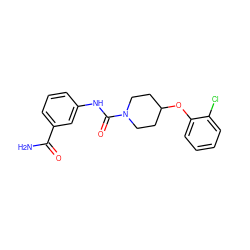 NC(=O)c1cccc(NC(=O)N2CCC(Oc3ccccc3Cl)CC2)c1 ZINC000040880389