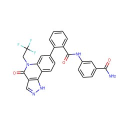 NC(=O)c1cccc(NC(=O)c2ccccc2-c2ccc3c4[nH]ncc4c(=O)n(CC(F)(F)F)c3c2)c1 ZINC000220086814