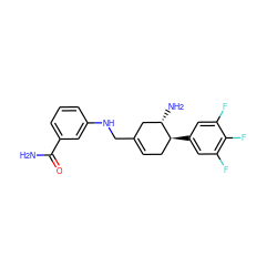 NC(=O)c1cccc(NCC2=CC[C@H](c3cc(F)c(F)c(F)c3)[C@@H](N)C2)c1 ZINC000036310858