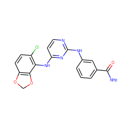 NC(=O)c1cccc(Nc2nccc(Nc3c(Cl)ccc4c3OCO4)n2)c1 ZINC000034285196