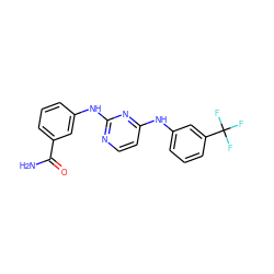 NC(=O)c1cccc(Nc2nccc(Nc3cccc(C(F)(F)F)c3)n2)c1 ZINC000165463744