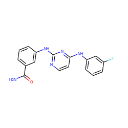 NC(=O)c1cccc(Nc2nccc(Nc3cccc(F)c3)n2)c1 ZINC000028950550