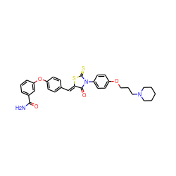 NC(=O)c1cccc(Oc2ccc(/C=C3\SC(=S)N(c4ccc(OCCCN5CCCCC5)cc4)C3=O)cc2)c1 ZINC000084687756