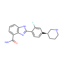 NC(=O)c1cccc2[nH]c(-c3ccc([C@@H]4CCCNC4)cc3F)nc12 ZINC000063540113