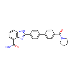 NC(=O)c1cccc2[nH]c(-c3ccc(-c4ccc(C(=O)N5CCCC5)cc4)cc3)nc12 ZINC000474609610