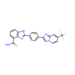 NC(=O)c1cccc2[nH]c(-c3ccc(-c4cn5ccc(C(F)(F)F)cc5n4)cc3)nc12 ZINC000045257353