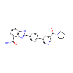 NC(=O)c1cccc2[nH]c(-c3ccc(-c4cncc(C(=O)N5CCCC5)c4)cc3)nc12 ZINC000474607070