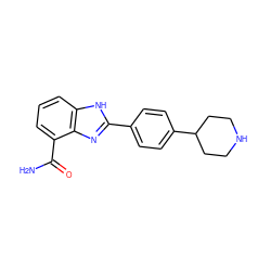 NC(=O)c1cccc2[nH]c(-c3ccc(C4CCNCC4)cc3)nc12 ZINC000049067301